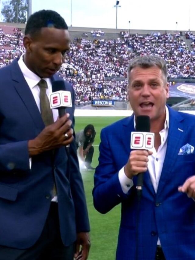 Shaka Hislop, a former Premier League player, passes out in front of the camera during pre-game chat.